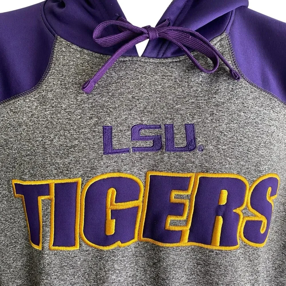LSU Tigers Hoodie Mens Medium Gray NCAA Football Knights Apparel Sweatshirt - Picture 4 of 9